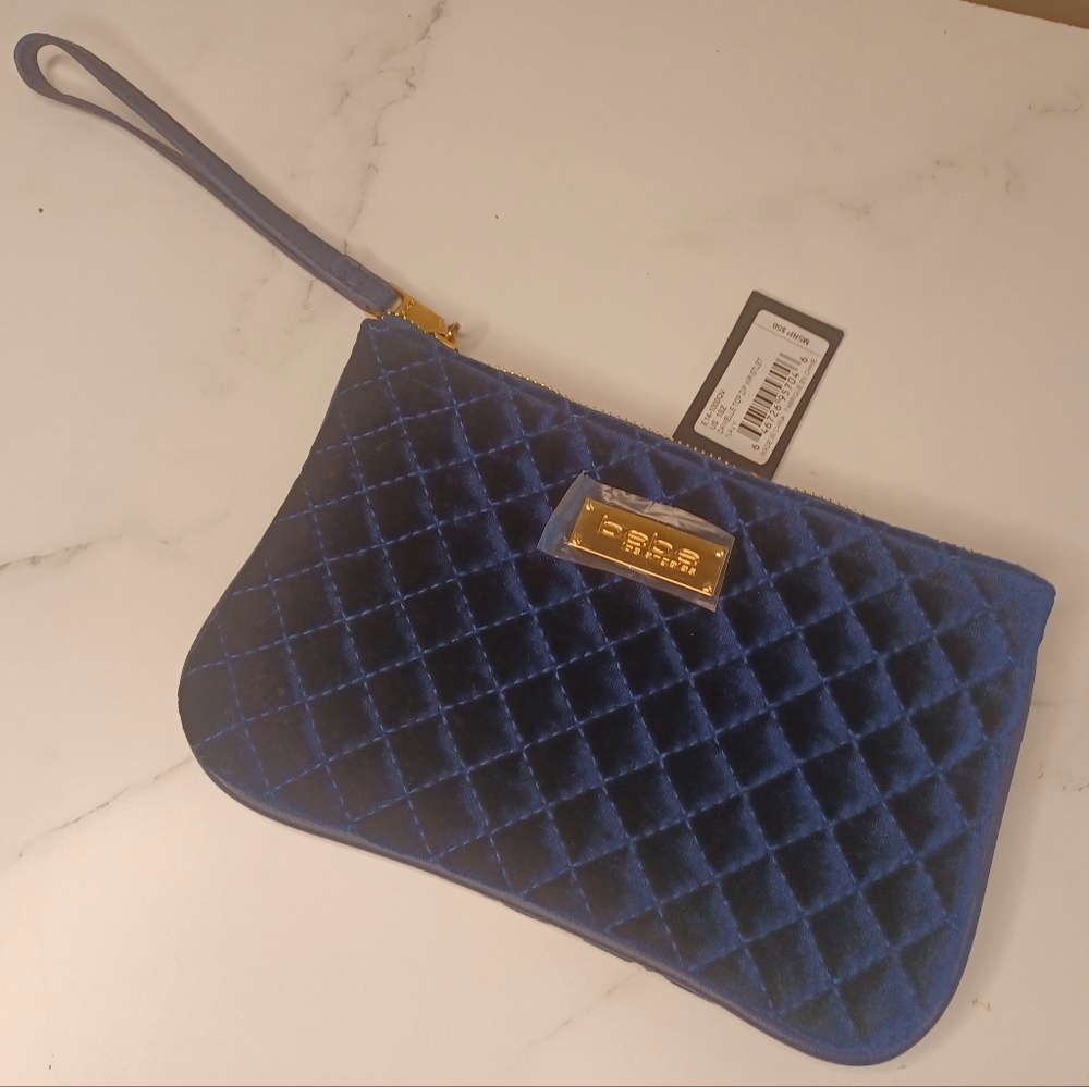 NWT BeBe Blue Quilted Velvet Clutch